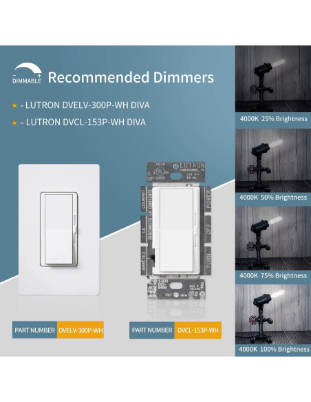 Bombilla LED Edison Dimmable E26 6W Blanco 4000K - Paquete de 4 Bombilla LED Edison Dimmable E26 6W Blanco 4000K - Paquete de 4
