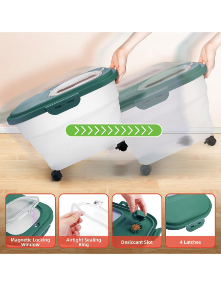 Contenedor de Almacenamiento de Comida para Perros YECERCAN 20L Hermético Verde Contenedor de Almacenamiento de Comida para Perros YECERCAN 20L Hermético Verde