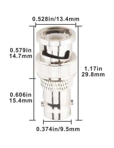 Adaptador BNC Macho a Hembra Boobrie 2PCS 50 Ohm para CCTV