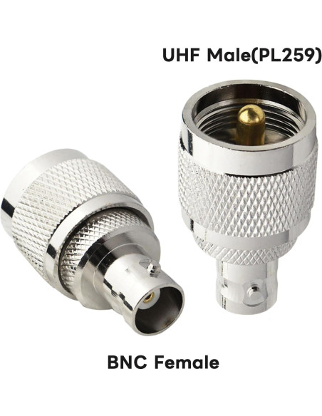 Conector Coaxial UHF a BNC Boobrie - Adaptador 2 Piezas Conector Coaxial UHF a BNC Boobrie - Adaptador 2 Piezas