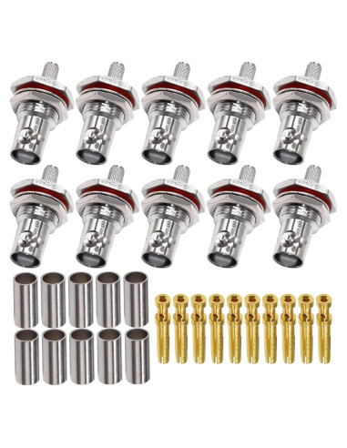 10 Conectores Crimp BNC Femenino Impermeables TUOLNK 6 GHz