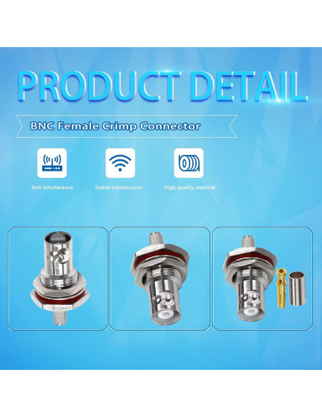 10 Conectores Crimp BNC Femenino Impermeables TUOLNK 6 GHz 10 Conectores Crimp BNC Femenino Impermeables TUOLNK 6 GHz