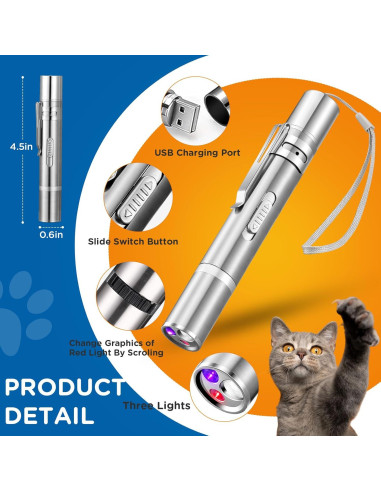 Puntero láser recargable Koackl para gatos y perros 3 luces