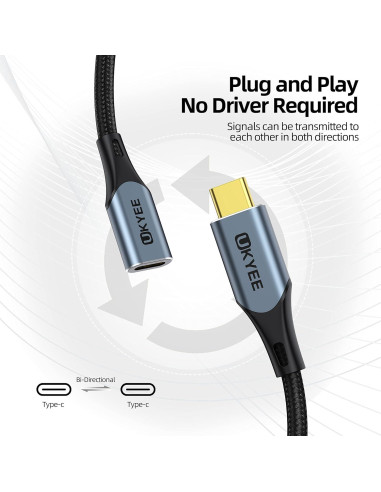 Cable de Extensión USB C 1.0m UKYEE 10-Pack 100W 10Gbps