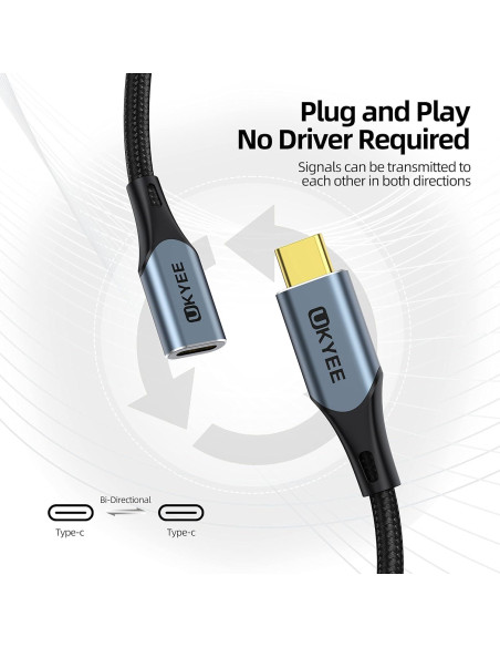 Cable de Extensión USB C 1.0m UKYEE 10-Pack 100W 10Gbps Cable de Extensión USB C 1.0m UKYEE 10-Pack 100W 10Gbps