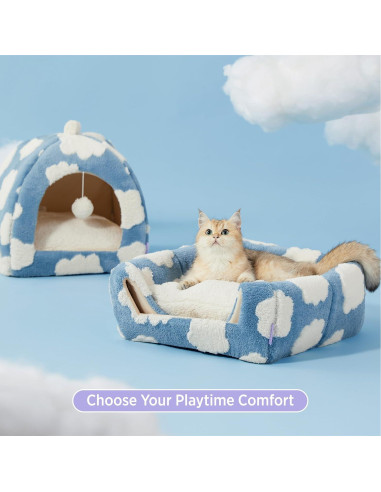 Cama para Gatos Bedsure Comfy Pet 2 en 1 Azul 40.64 cm