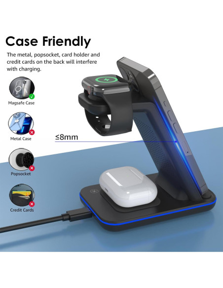 Cargador Inalámbrico 3 en 1 Minthouz con Adaptador 20W Cargador Inalámbrico 3 en 1 Minthouz con Adaptador 20W