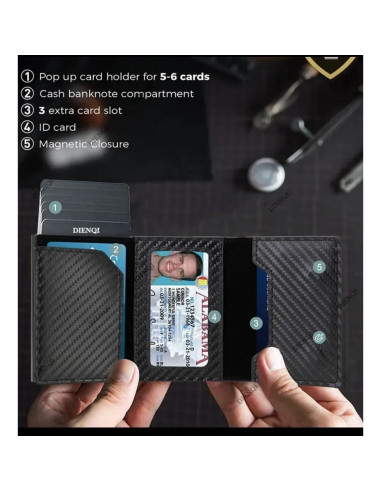 Cartera Trifold de Cuero Negro para Hombres con Soporte AirTag