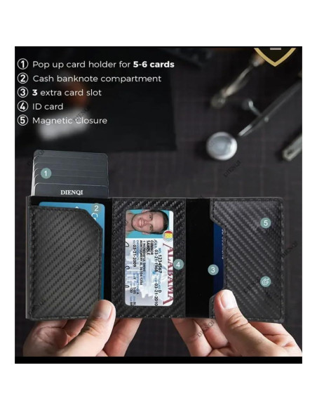 Cartera Trifold de Cuero Negro para Hombres con Soporte AirTag Cartera Trifold de Cuero Negro para Hombres con Soporte AirTag