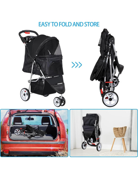 Carrito Plegable para Mascotas Pet Republic 3 Ruedas Negro Carrito Plegable para Mascotas Pet Republic 3 Ruedas Negro