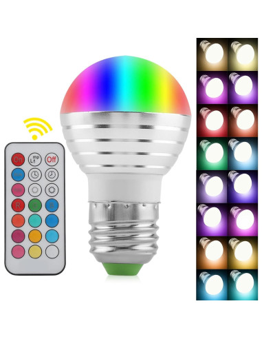 Bombilla LED E27 RGBW 3W Regulable con Control Remoto