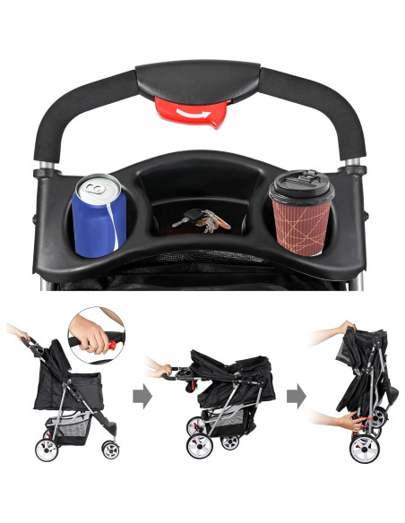 Carrito Plegable para Mascotas Pet Republic 3 Ruedas Negro Carrito Plegable para Mascotas Pet Republic 3 Ruedas Negro