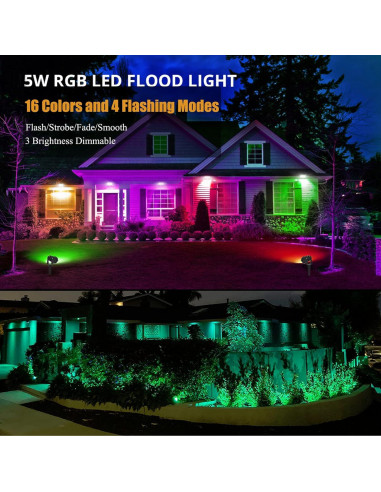 Luces LED RGB para Jardín AHSELLUS 8P 5W IP66 Control Remoto