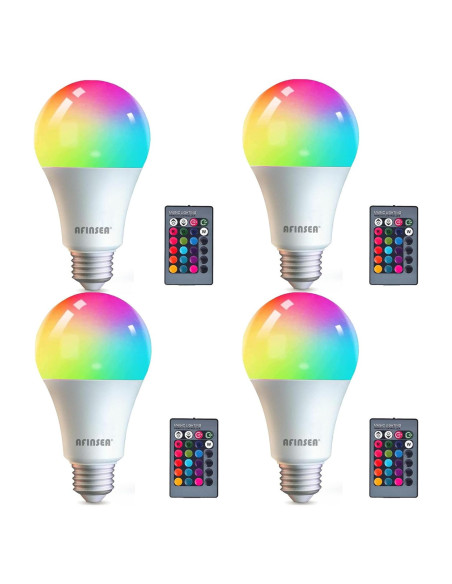 Bombillas LED RGB 9W E27 A19 6500K 4 Paquetes Multicolor Bombillas LED RGB 9W E27 A19 6500K 4 Paquetes Multicolor