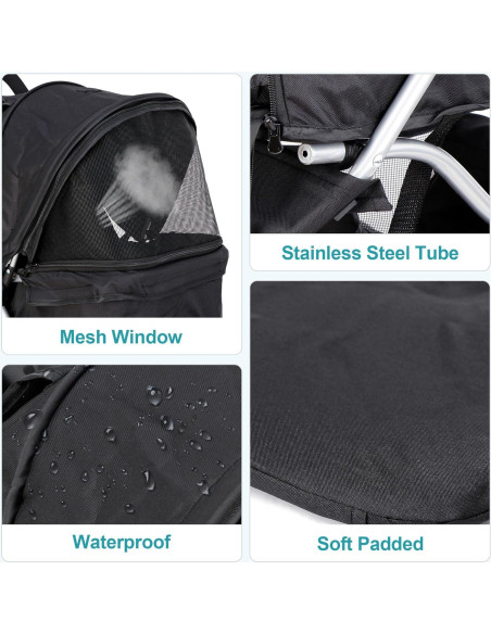 Carrito Plegable para Mascotas Pet Republic 3 Ruedas Negro Carrito Plegable para Mascotas Pet Republic 3 Ruedas Negro