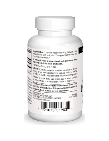 L-Triptófano Source Naturals 500mg - 30 Cápsulas para Sueño