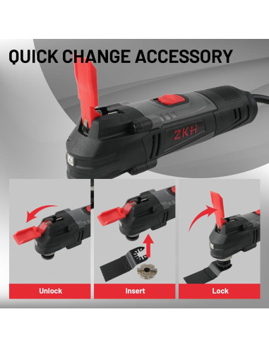 Herramienta Oscilante ZKH 3.2A 26 Accesorios 3.05m Cable