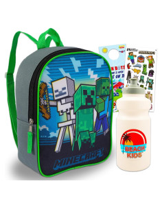 Mochila Mini Minecraft para Niños 27.94 cm + Stickers y Botella