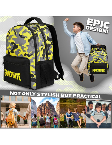 Mochila Escolar Fortnite Fashion UK Amarilla 40x29x17cm