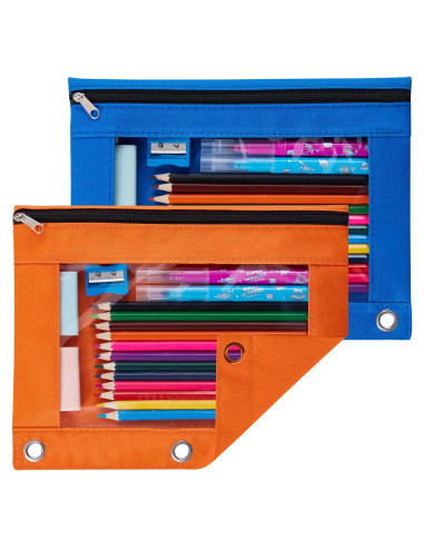 Estuche de Lápices Sooetz Azul y Naranja para Carpeta 3 Anillas