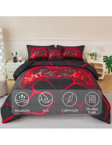 Juego de Cama 6 Piezas ZSYAYAHA Individual Gamepad Rojo