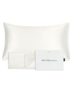 Funda de Almohada de Seda Pura FluffCo King 22 Momme Blanca