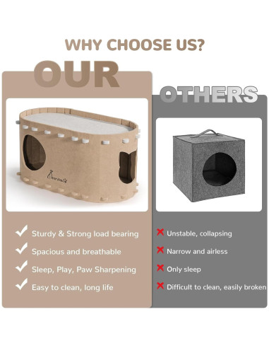 Refugio Grande para Gatos Hervimo 2 en 1 Camello 62x32.8cm