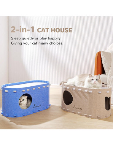 Refugio Grande para Gatos Hervimo 2 en 1 Camello 62x32.8cm