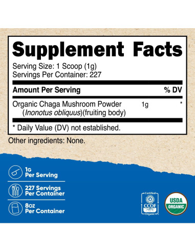 Nutricost Polvo de Hongo Chaga Orgánico 226.8g - Sin Gluten