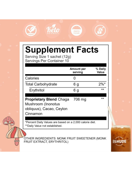 Renude Chagaccino - Polvo de Hongo Chaga 500mg - 10 Porciones Renude Chagaccino - Polvo de Hongo Chaga 500mg - 10 Porciones