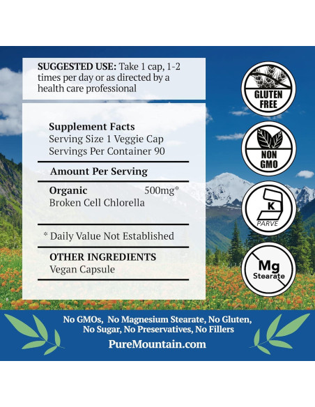 Cápsulas de Chlorella Orgánica Pure Mountain Botanicals 90 Unidades Cápsulas de Chlorella Orgánica Pure Mountain Botanicals 90 Unidades