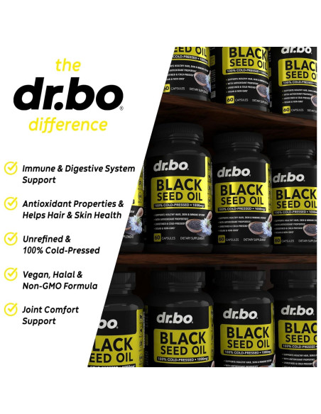 Cápsulas de Aceite de Semilla Negra Dr. Bo 1000mg Veganas - 60 Unidades Cápsulas de Aceite de Semilla Negra Dr. Bo 1000mg Veganas - 60 Unidades
