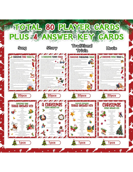 Juego de Trivia Navideña Whaline - 80 Tarjetas de Preguntas y Respuestas Juego de Trivia Navideña Whaline - 80 Tarjetas de Preguntas y Respuestas