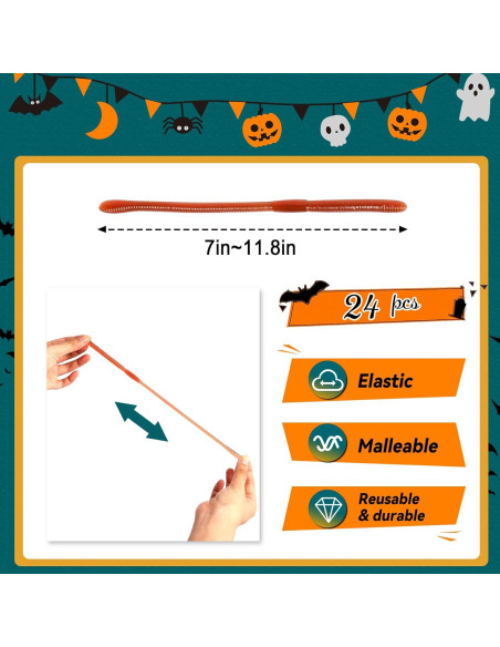 24 Piezas Gusanos de Tierra Falsos SBYURE 17.5 cm para Halloween 24 Piezas Gusanos de Tierra Falsos SBYURE 17.5 cm para Halloween
