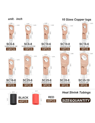 Conectores de Cobre Engrosados DTLDZSC 160 Piezas AWG 2-12