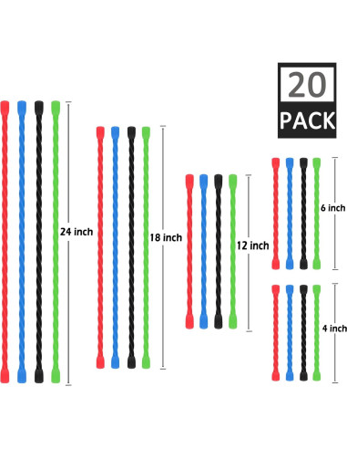 20 Correas de Silicona Reutilizables LOIUO 10-60 cm 4 Colores