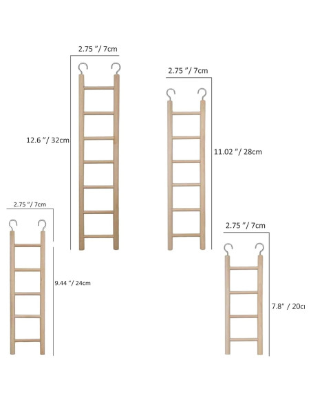 Escalera de Madera para Aves LWINGFLYER - 4 Piezas 25.4 cm Escalera de Madera para Aves LWINGFLYER - 4 Piezas 25.4 cm
