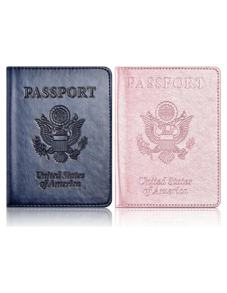 Funda de Pasaporte y Tarjeta de Vacunación Eoehro - Azul Oscuro y Oro Rosa Funda de Pasaporte y Tarjeta de Vacunación Eoehro - Azul Oscuro y Oro Rosa