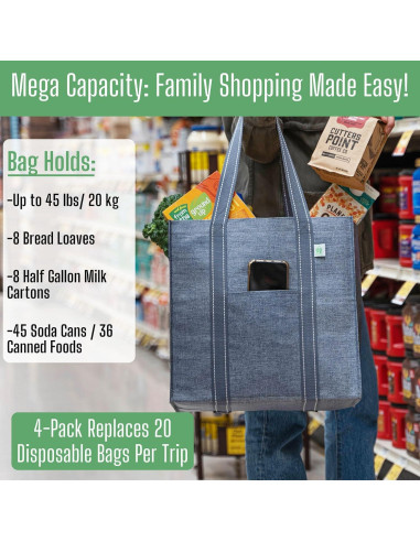 Bolsas de Compras Reutilizables VENO 4 Piezas 34L Gris