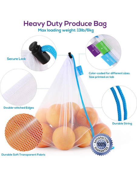 Bolsas de Malla Reutilizables SPLF 12 Pcs para Alimentos Bolsas de Malla Reutilizables SPLF 12 Pcs para Alimentos
