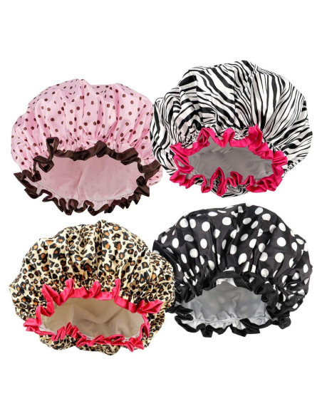 Gorros de Ducha Reutilizables TCOTBE - 4 Piezas Doble Capa Gorros de Ducha Reutilizables TCOTBE - 4 Piezas Doble Capa