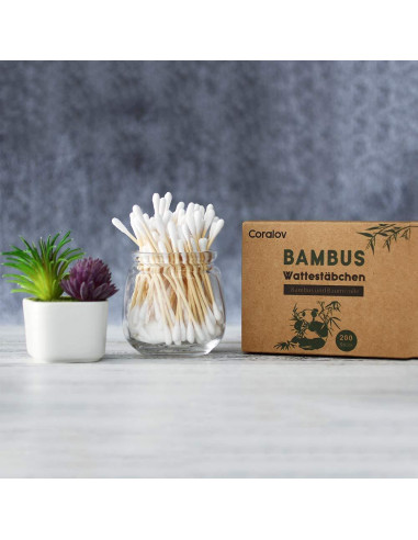 Hisopos de Algodón de Bambú Coralov 1000PCS Biodegradables