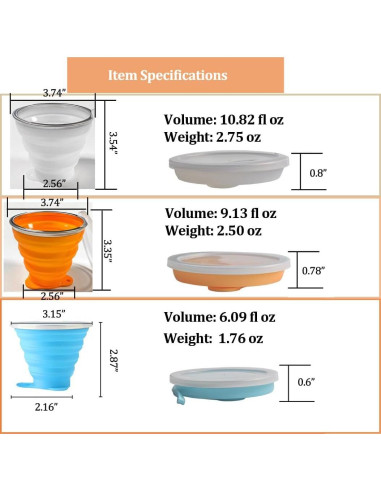 Tazas de Camping Plegables Geolinhome - 3 Tamaños Silicona
