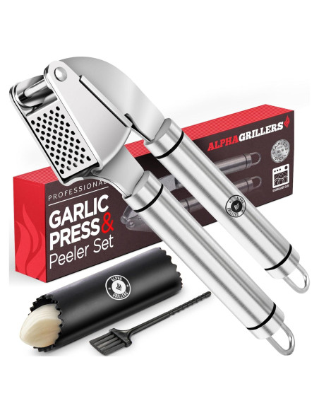 Prensa de Ajo Alpha Grillers de Acero Inoxidable con Pelador Prensa de Ajo Alpha Grillers de Acero Inoxidable con Pelador