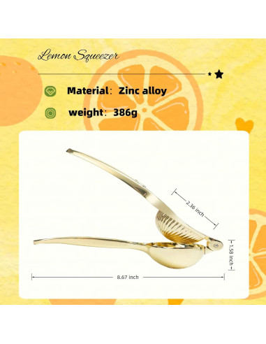 Exprimidor Manual de Limón Agirlvct de Zinc Oro 22.5x7.3cm