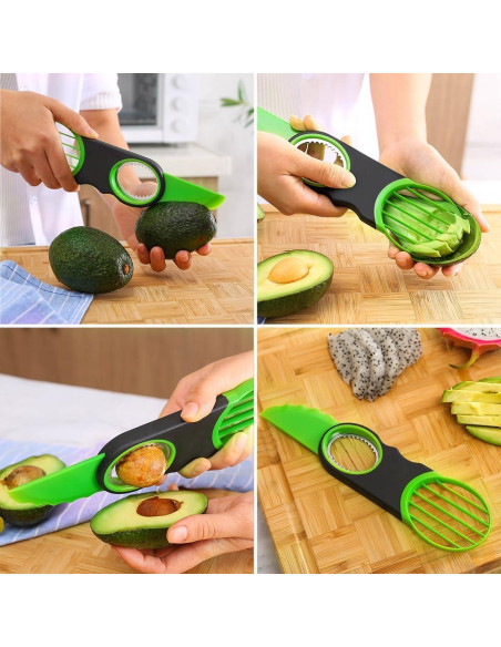 Cortador de Aguacate 3 en 1 Genérico Acero Inoxidable Verde Cortador de Aguacate 3 en 1 Genérico Acero Inoxidable Verde