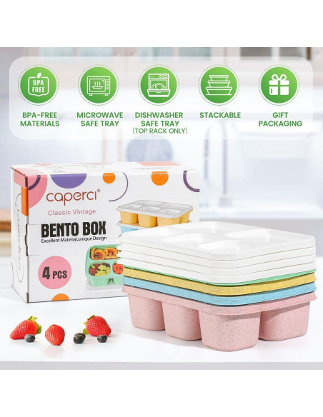 Caperci 4 Recipientes Bento Reutilizables 5 Compartimentos 1035ml Caperci 4 Recipientes Bento Reutilizables 5 Compartimentos 1035ml