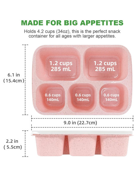 Caperci 4 Recipientes Bento Reutilizables 5 Compartimentos 1035ml Caperci 4 Recipientes Bento Reutilizables 5 Compartimentos 1035ml
