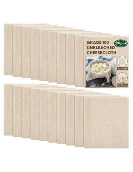 20 Paños de Queso Reutilizables Chumia 50x50 cm Algodón Sin Blanquear 20 Paños de Queso Reutilizables Chumia 50x50 cm Algodón Sin Blanquear