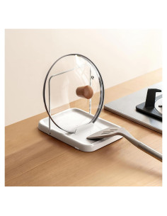 Soporte PAVSTINE para Tapa de Olla y Cuchara Plegable Blanco